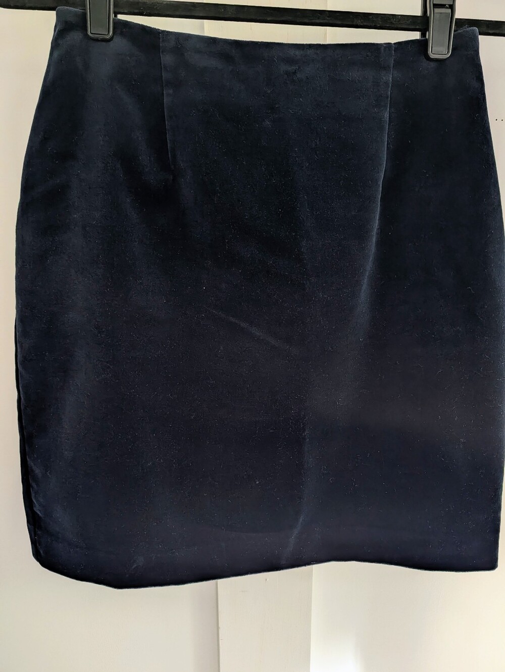 Vintage Hugo Buscati Navy Blue Mini Velvet Skirt Lined Shirt Back Zipper Size 6